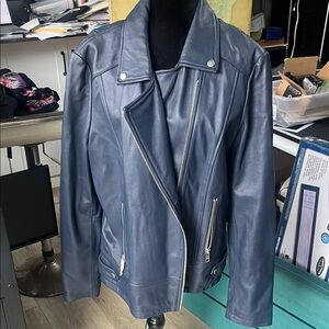 Navy blue leather jacket 18